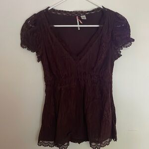 Anthropologie brown lace empire waist top